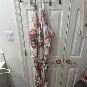 Mustard Seed Floral Jumpsuit in Red and Blue